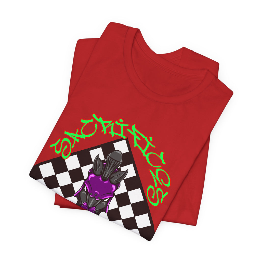 Chess Knight Graphic Tee — Purple Knight on Checkerboard