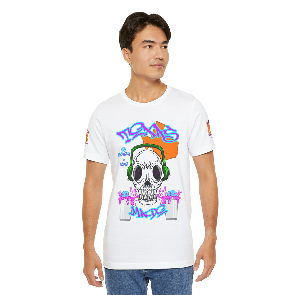 Skull DJ Tee — Streetwear Graphic T‑Shirt with Headphones & Graffiti