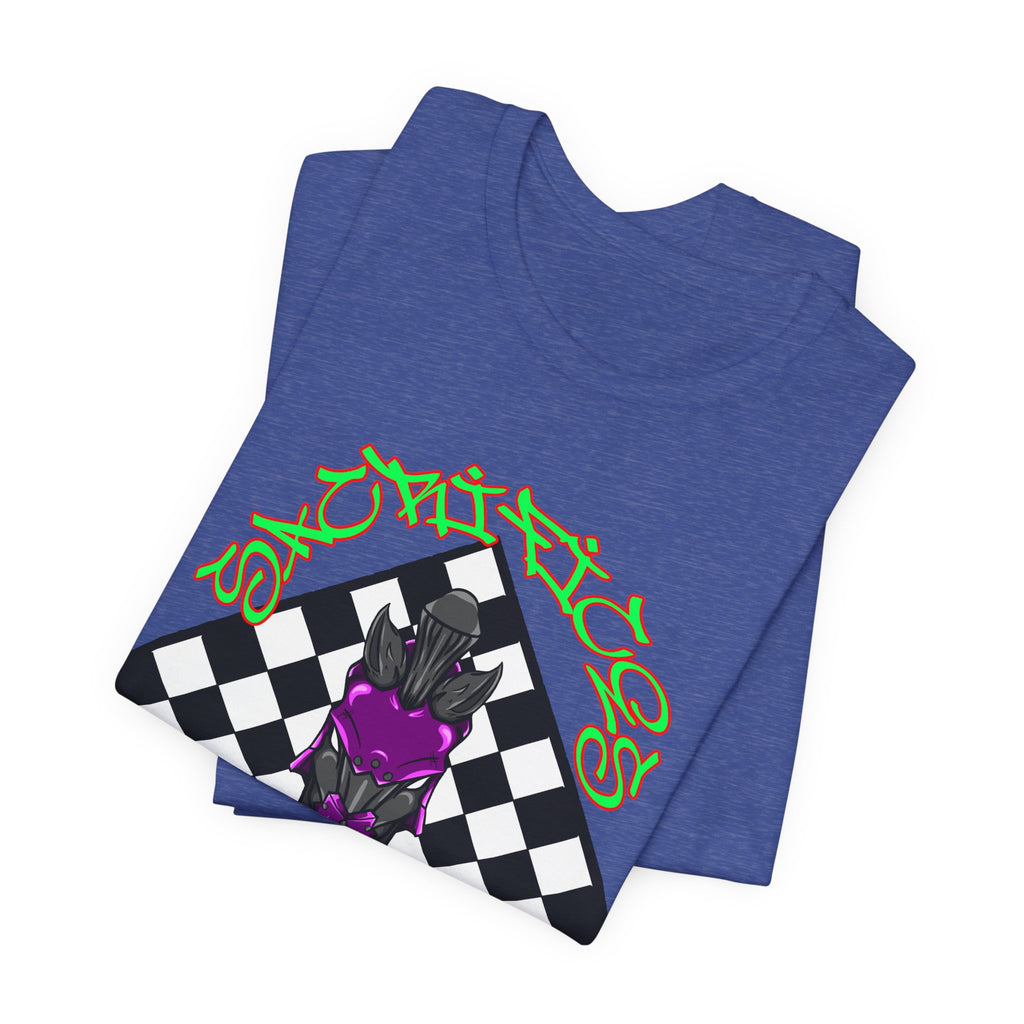 Chess Knight Graphic Tee — Purple Knight on Checkerboard