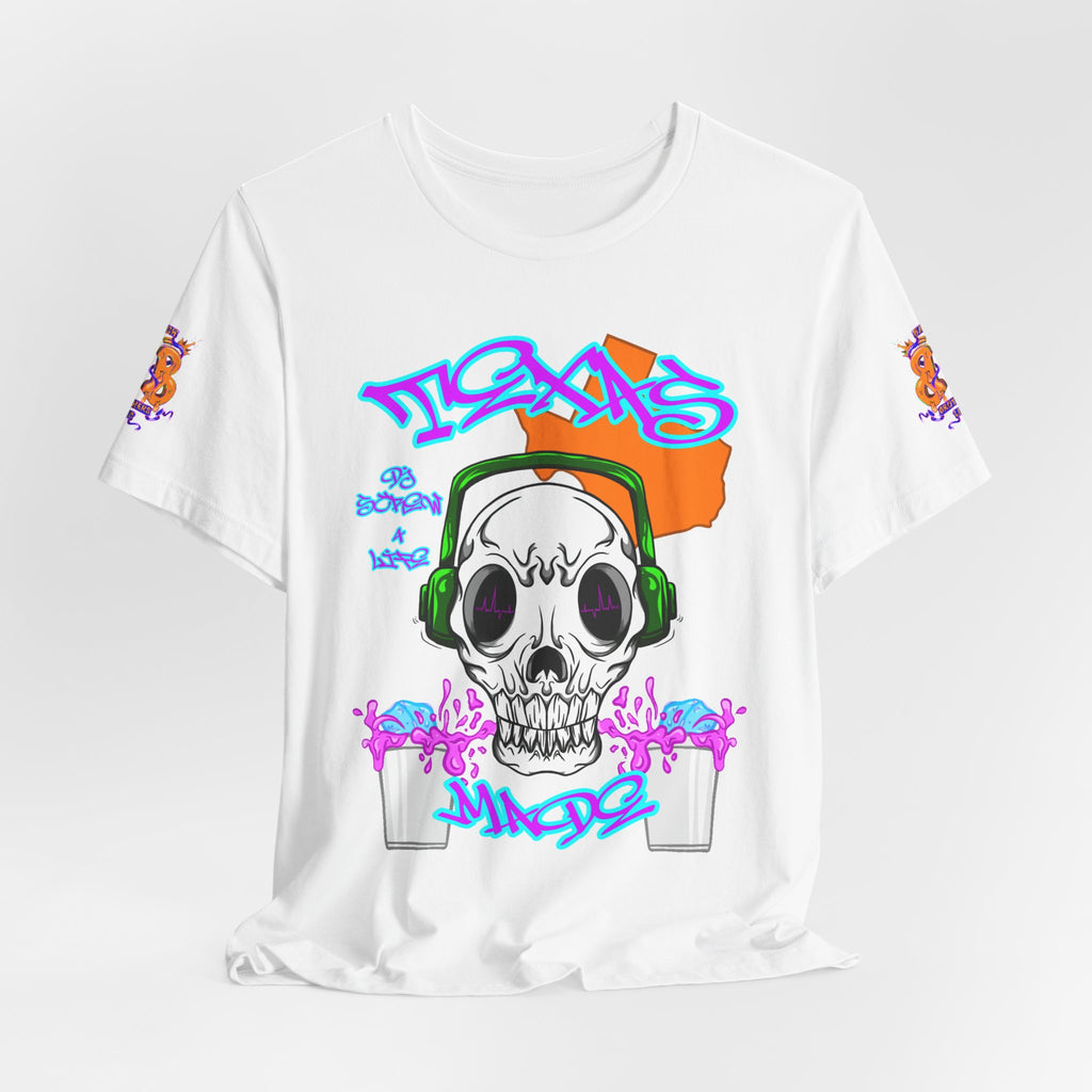 Skull DJ Tee — Streetwear Graphic T‑Shirt with Headphones & Graffiti
