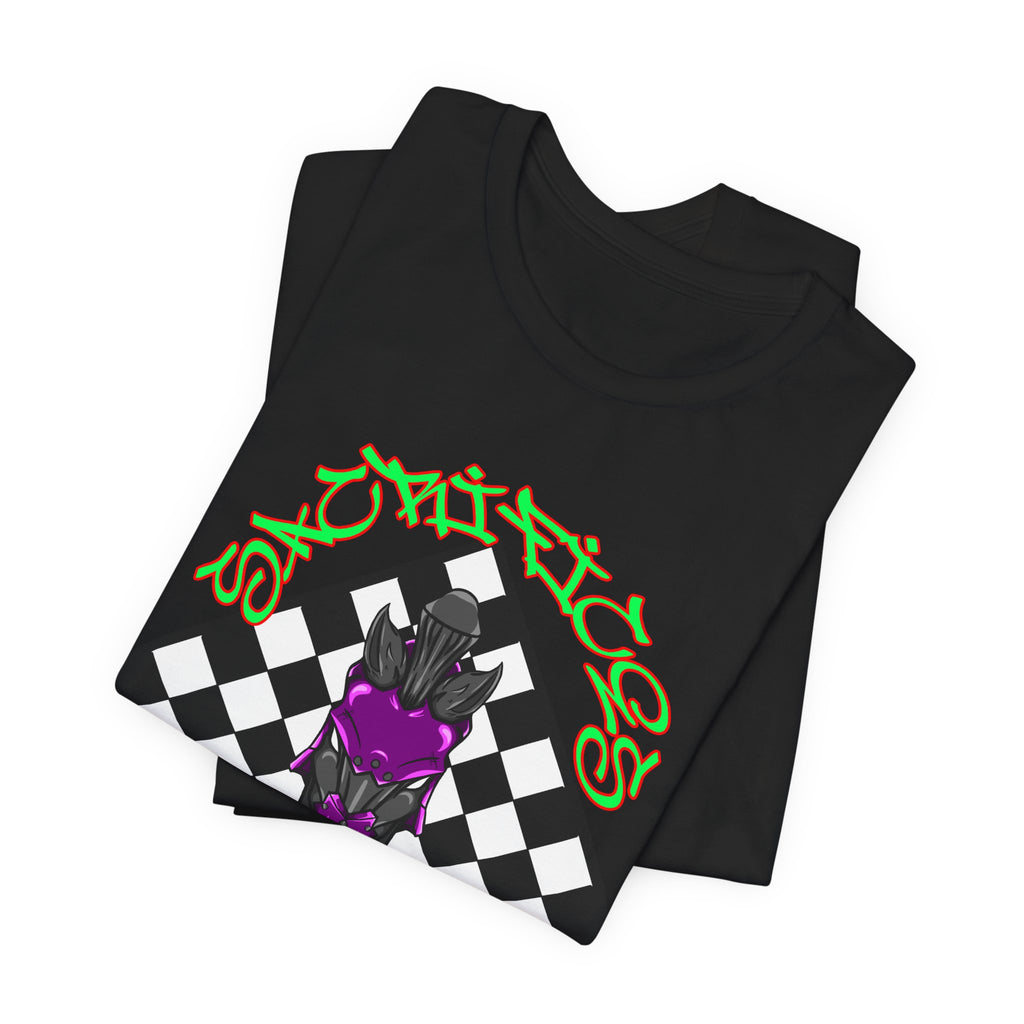 Chess Knight Graphic Tee — Purple Knight on Checkerboard