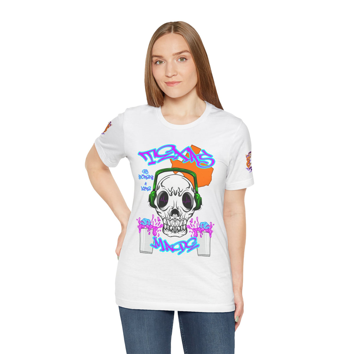 Skull DJ Tee — Streetwear Graphic T‑Shirt with Headphones & Graffiti