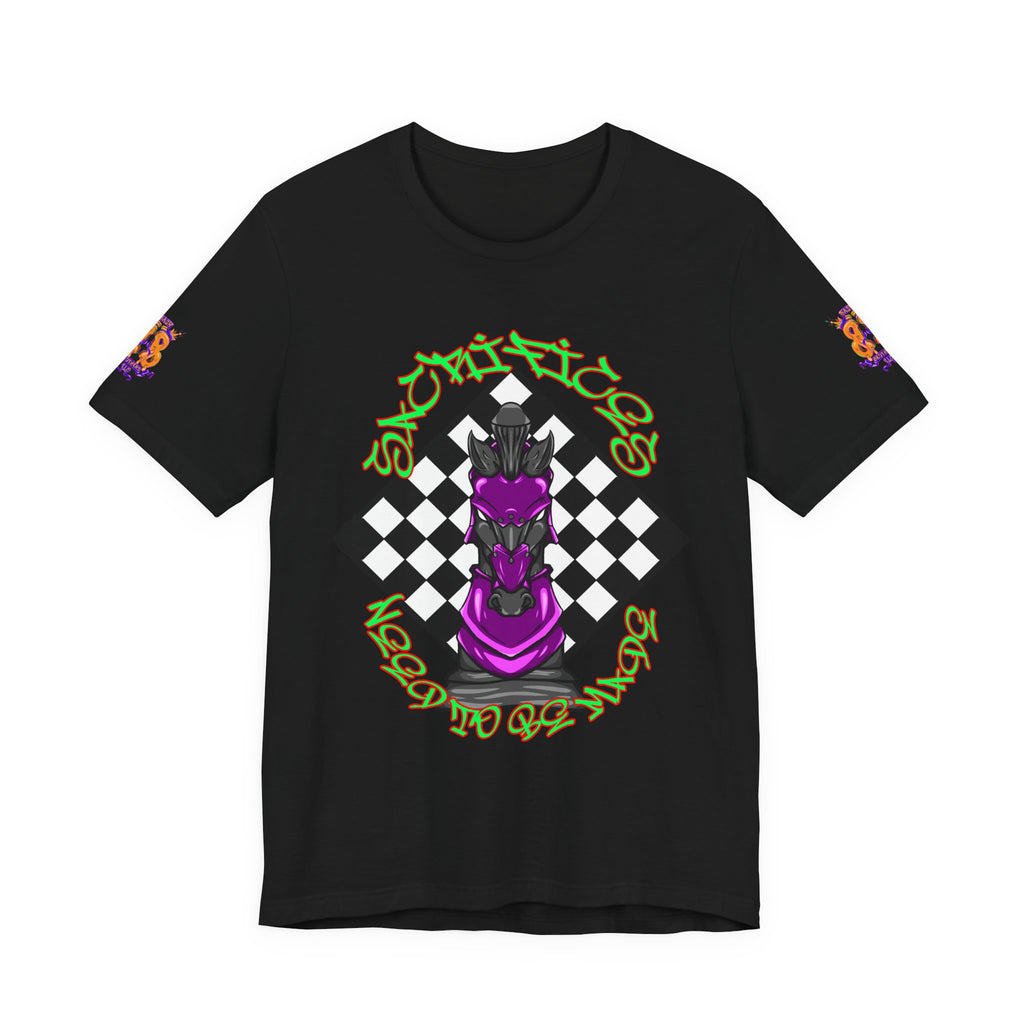 Chess Knight Graphic Tee — Purple Knight on Checkerboard