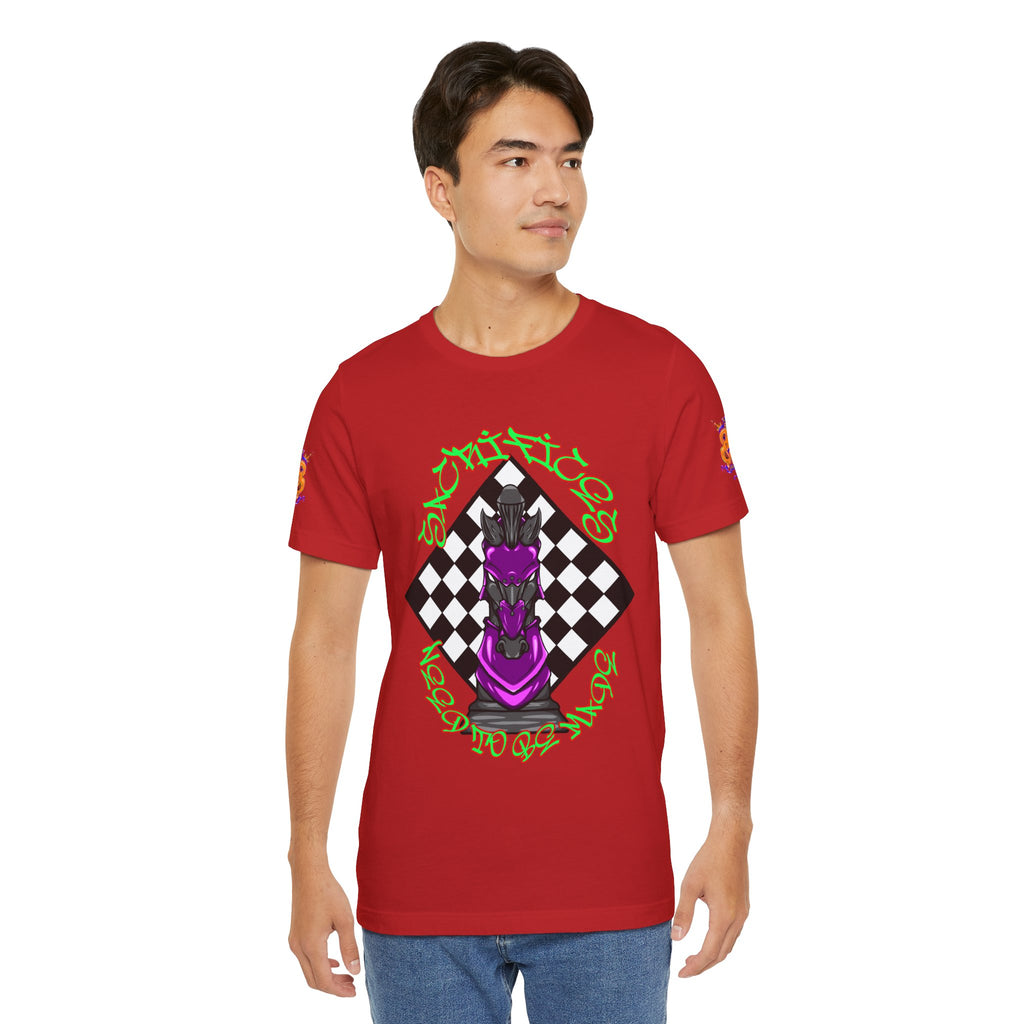Chess Knight Graphic Tee — Purple Knight on Checkerboard