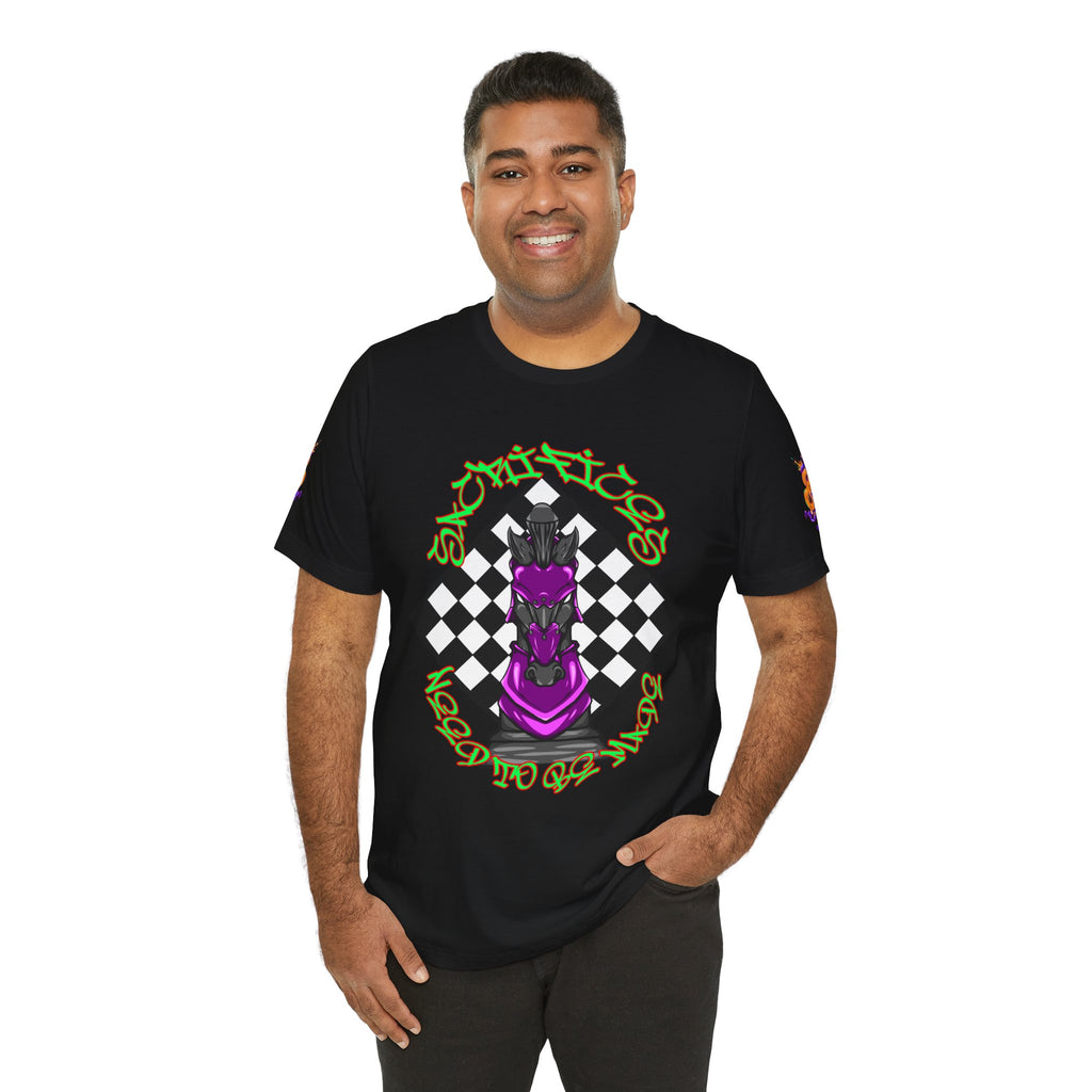 Chess Knight Graphic Tee — Purple Knight on Checkerboard