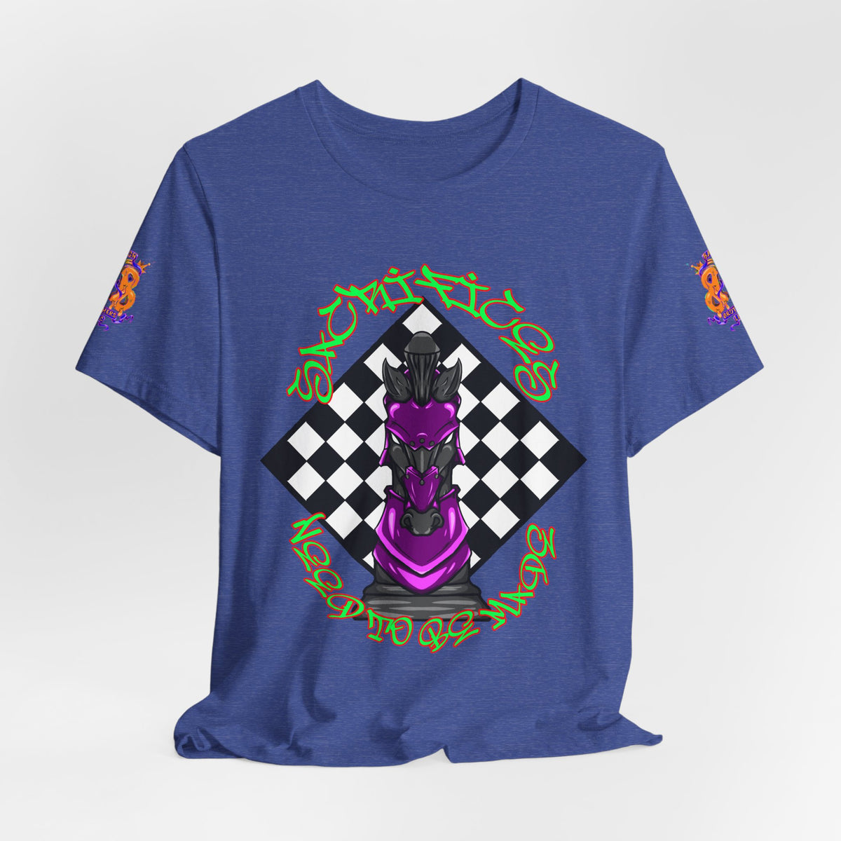 Chess Knight Graphic Tee — Purple Knight on Checkerboard
