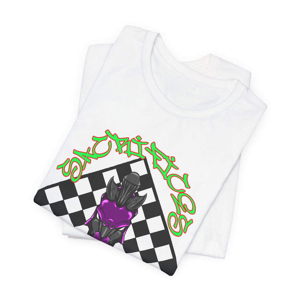 Chess Knight Graphic Tee — Purple Knight on Checkerboard