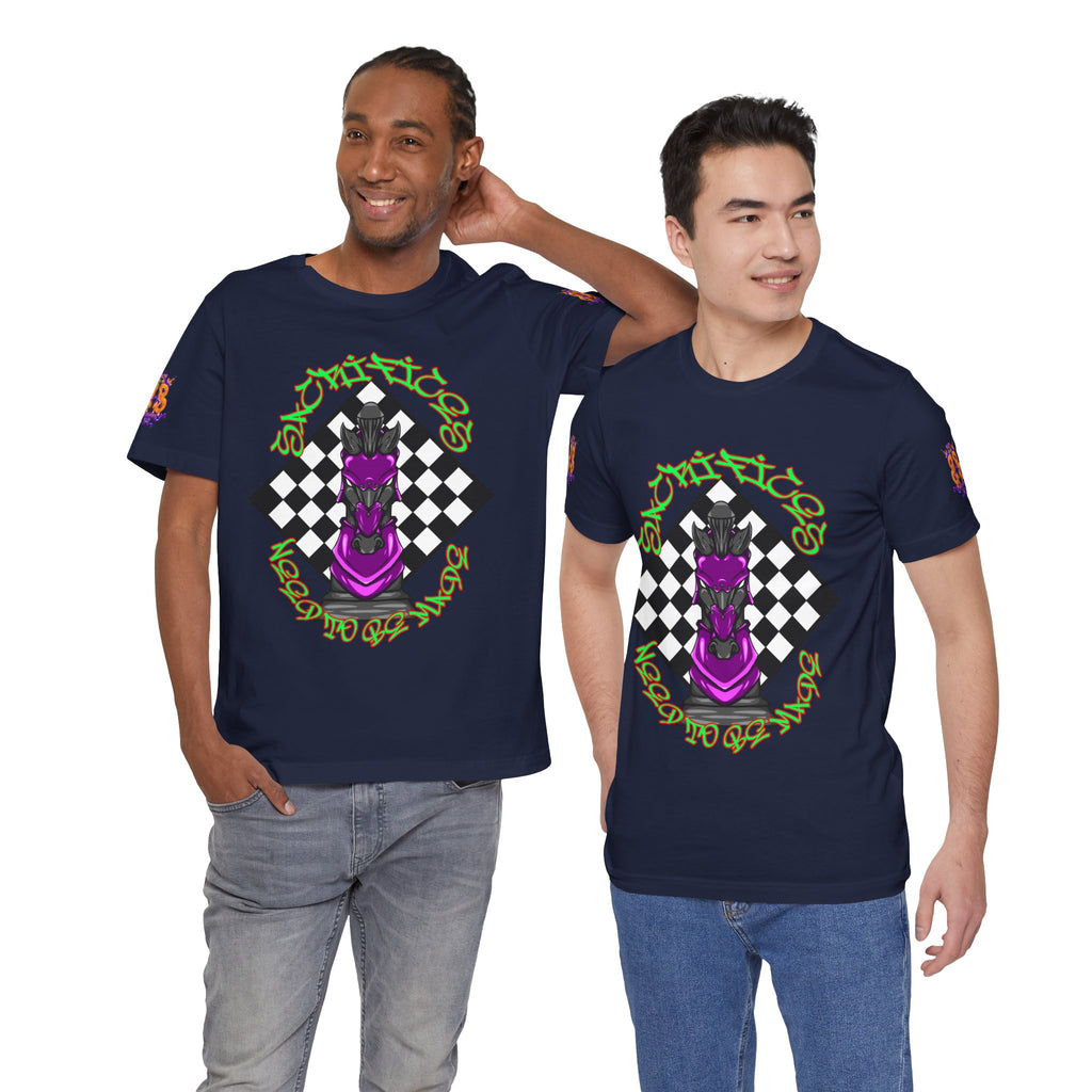 Chess Knight Graphic Tee — Purple Knight on Checkerboard
