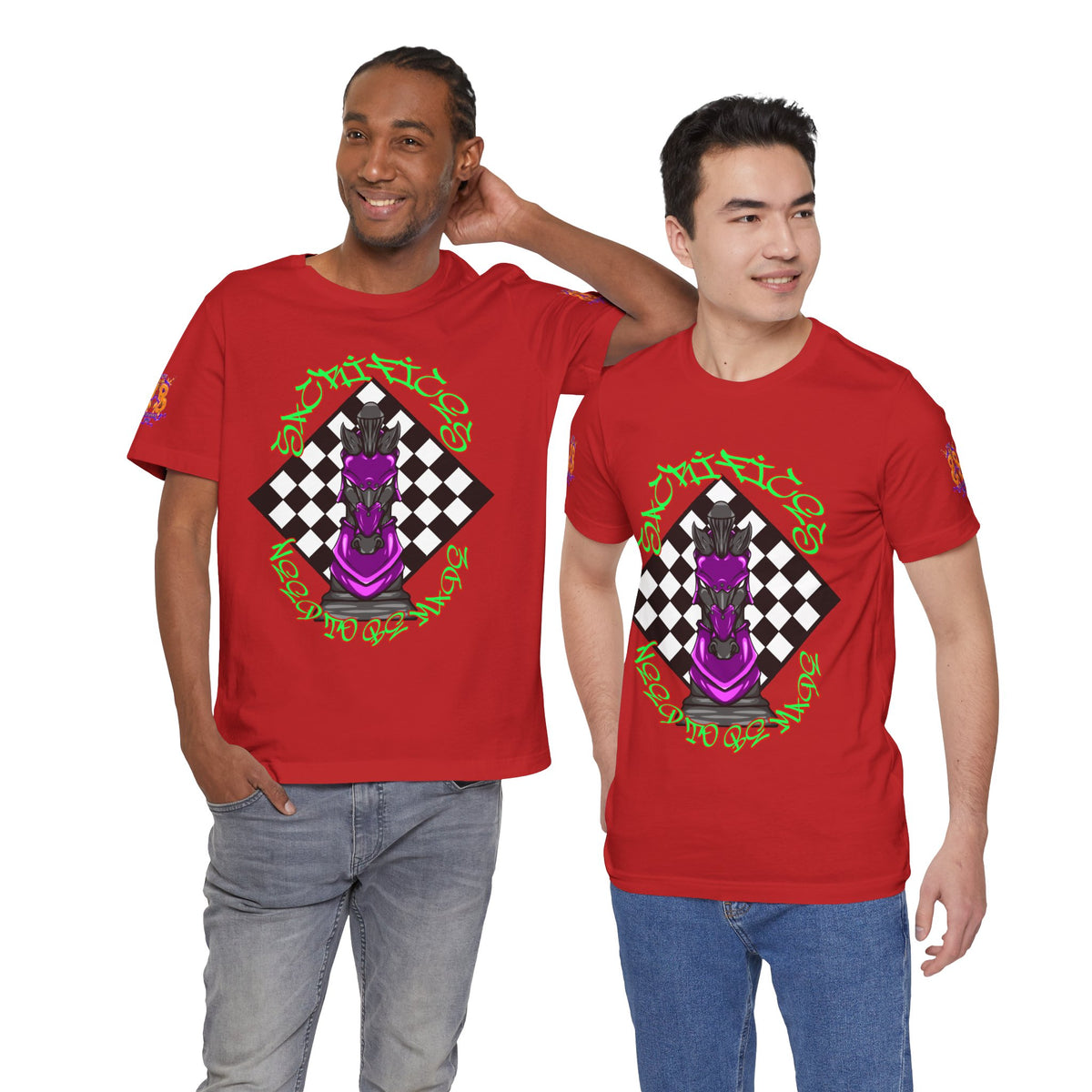 Chess Knight Graphic Tee — Purple Knight on Checkerboard