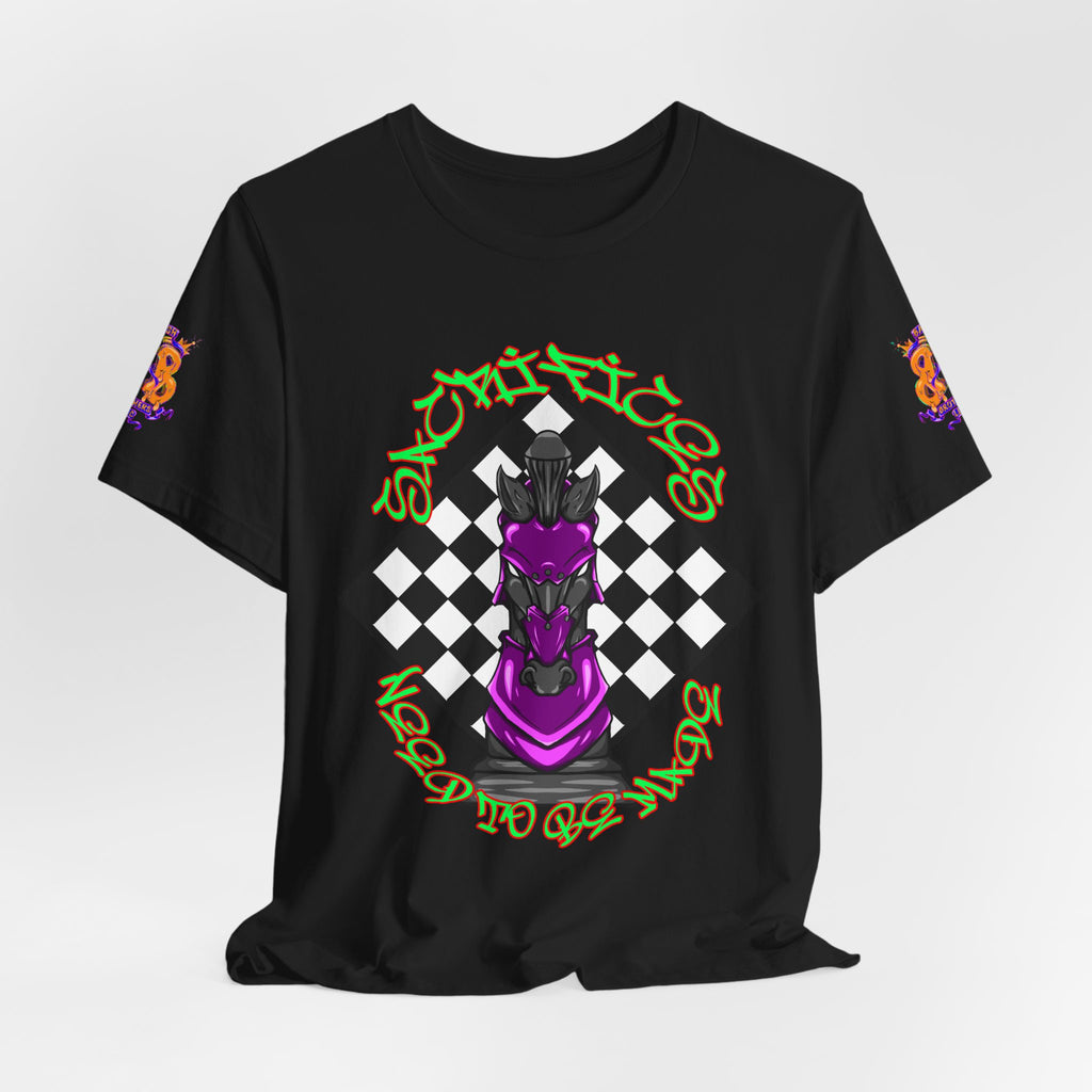 Chess Knight Graphic Tee — Purple Knight on Checkerboard